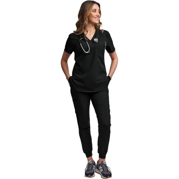 Green Town Scrubs for Women Scrub Set - Jogger Pant and Tuck-in V-Neck Top - Picture 6 of 7